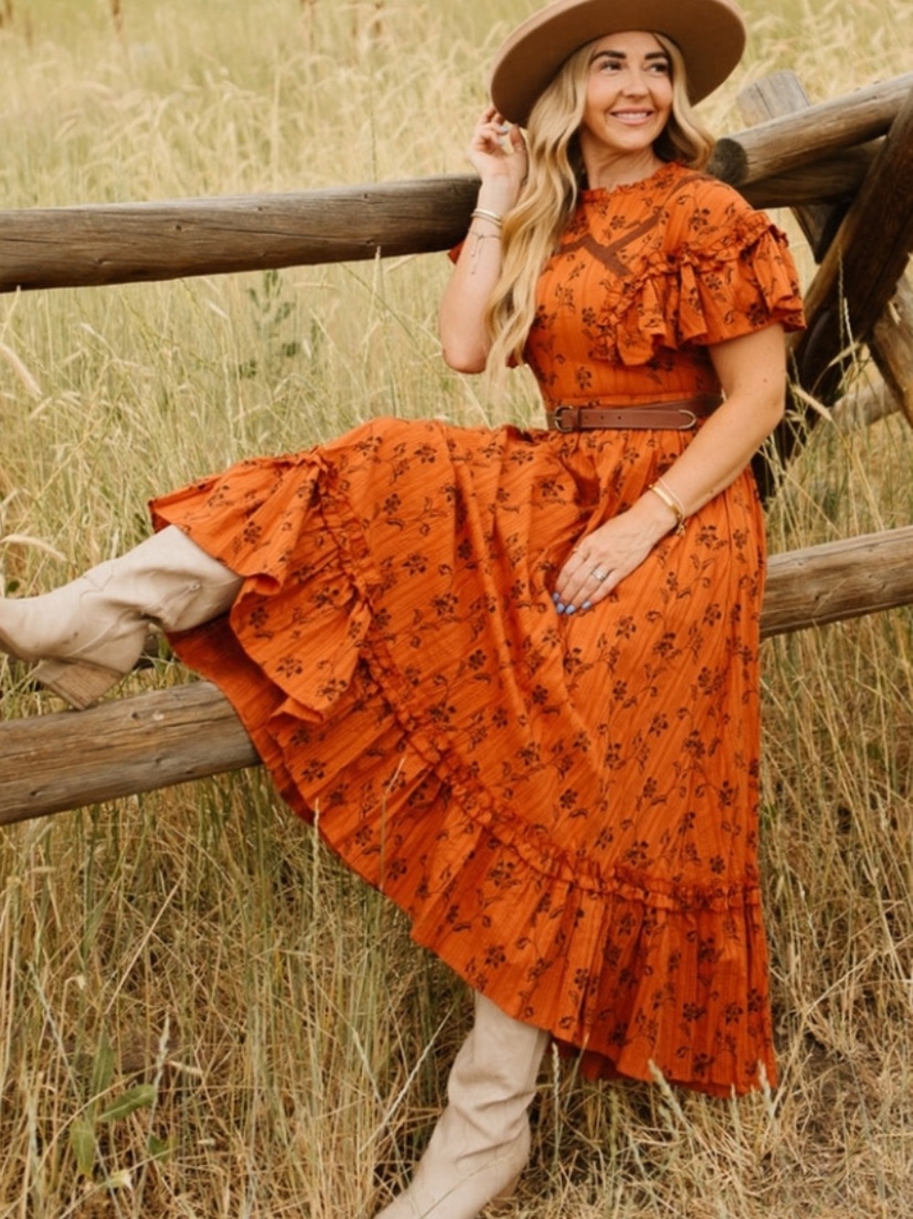 NWT Ivy City Co Shae Floral Midi Dress in Burnt Orange Size 0